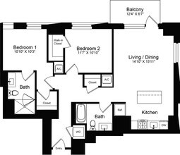 2 Beds • 2 Bath 1-3903 floor plan